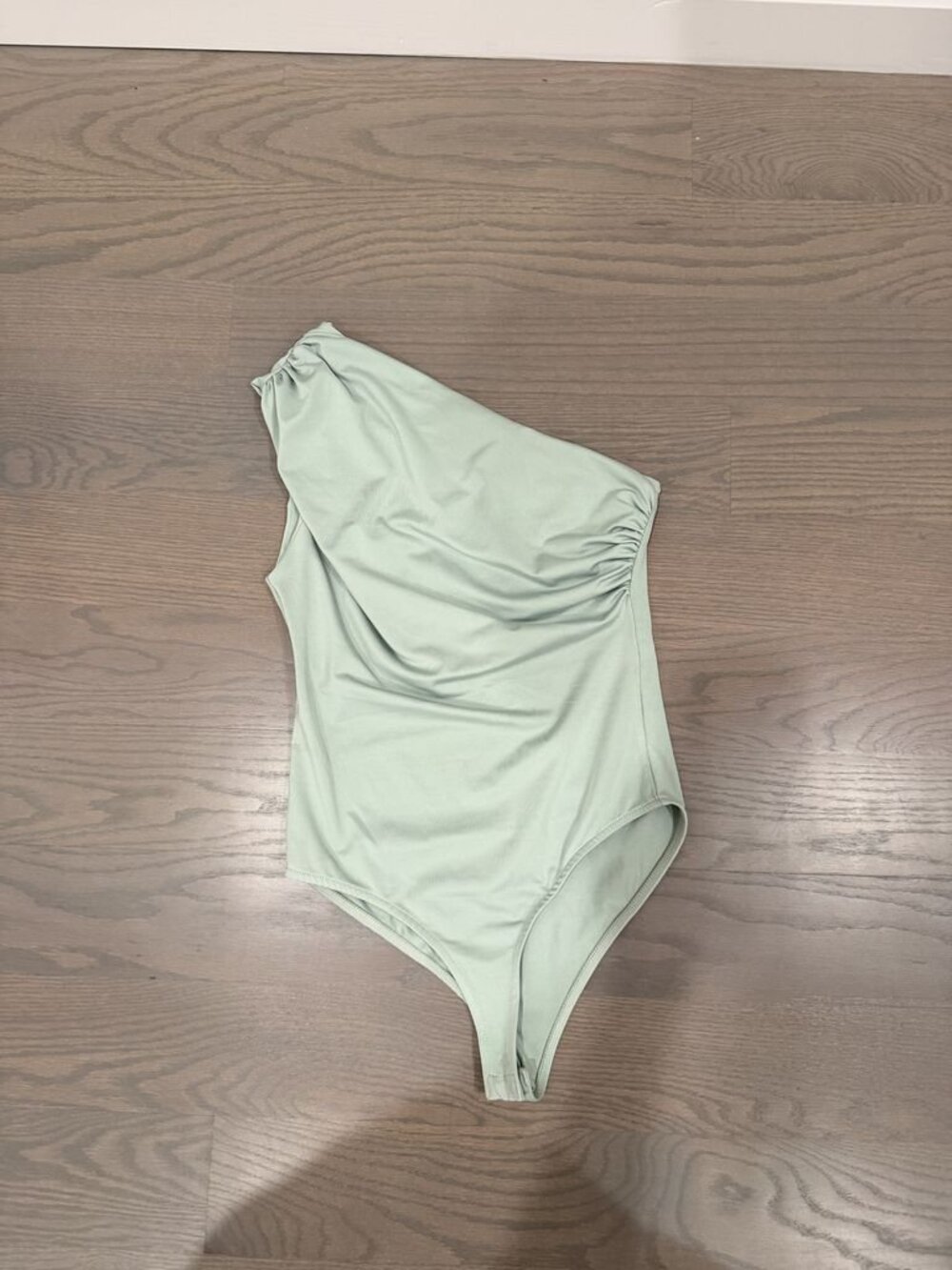 Zara One-Shoulder Ruched Bodysuit — Sage Green